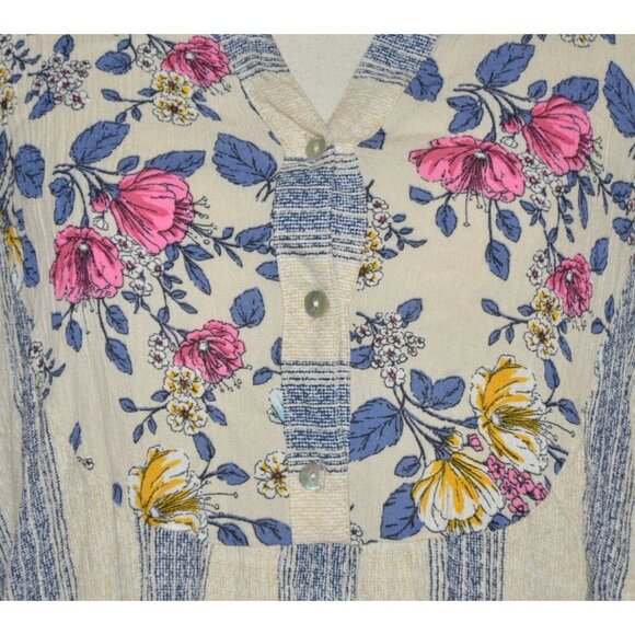 Hope Springs Ladies Floral Striped V-Neck 1/4 Button Up Blouse Size L 3/4 Sleeve - Picture 3 of 10